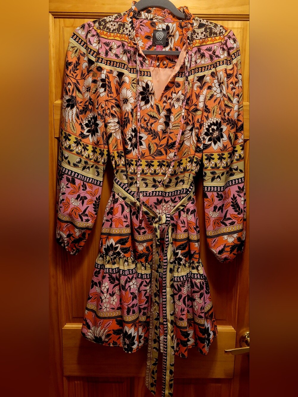 Vince Camuto Pink and Orange Floral Print Dress NWT